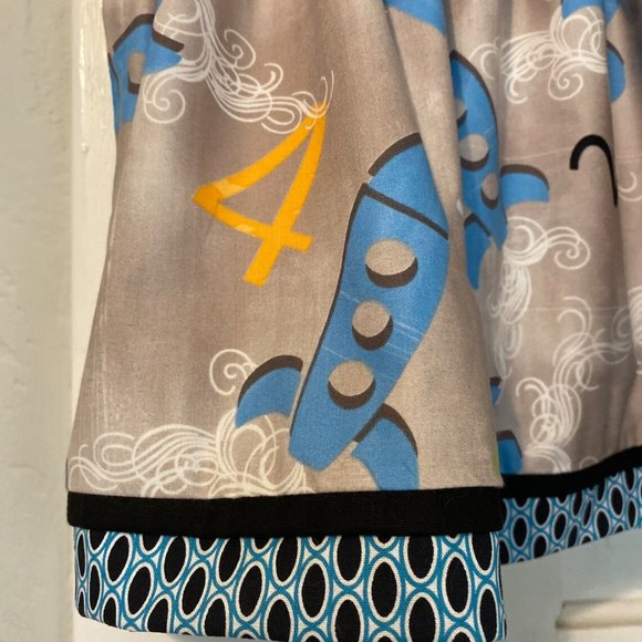 2 Panels Rockets Gray Blue Mid Century Modern Window Valance Curtains - Picture 2 of 5